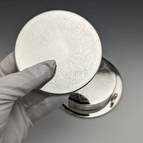 Set of 6 British Vintage Silver Plated Coasters Boxed